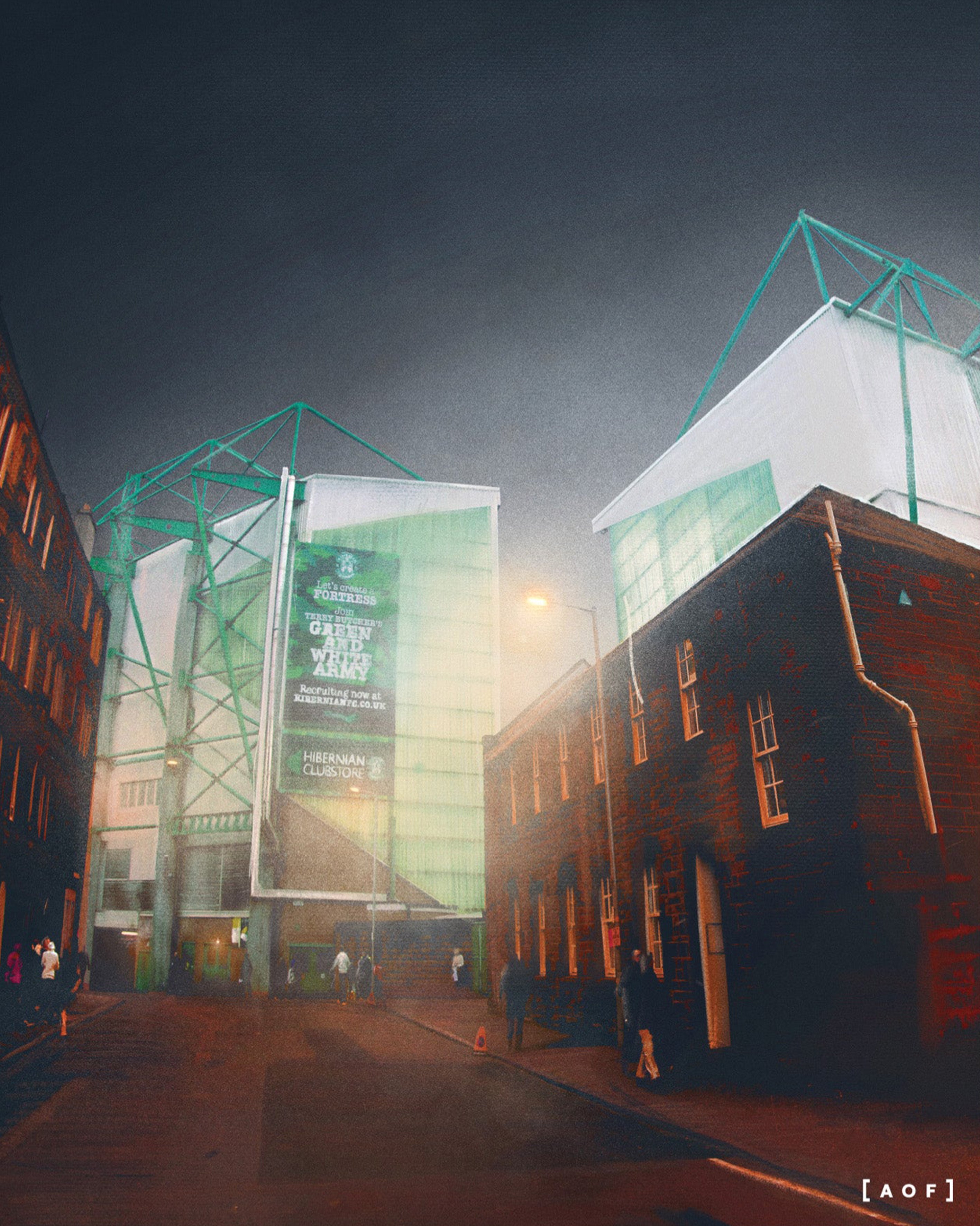 ART OF Hibernian Easter Road by Night Framed Print | Hibs Football Art