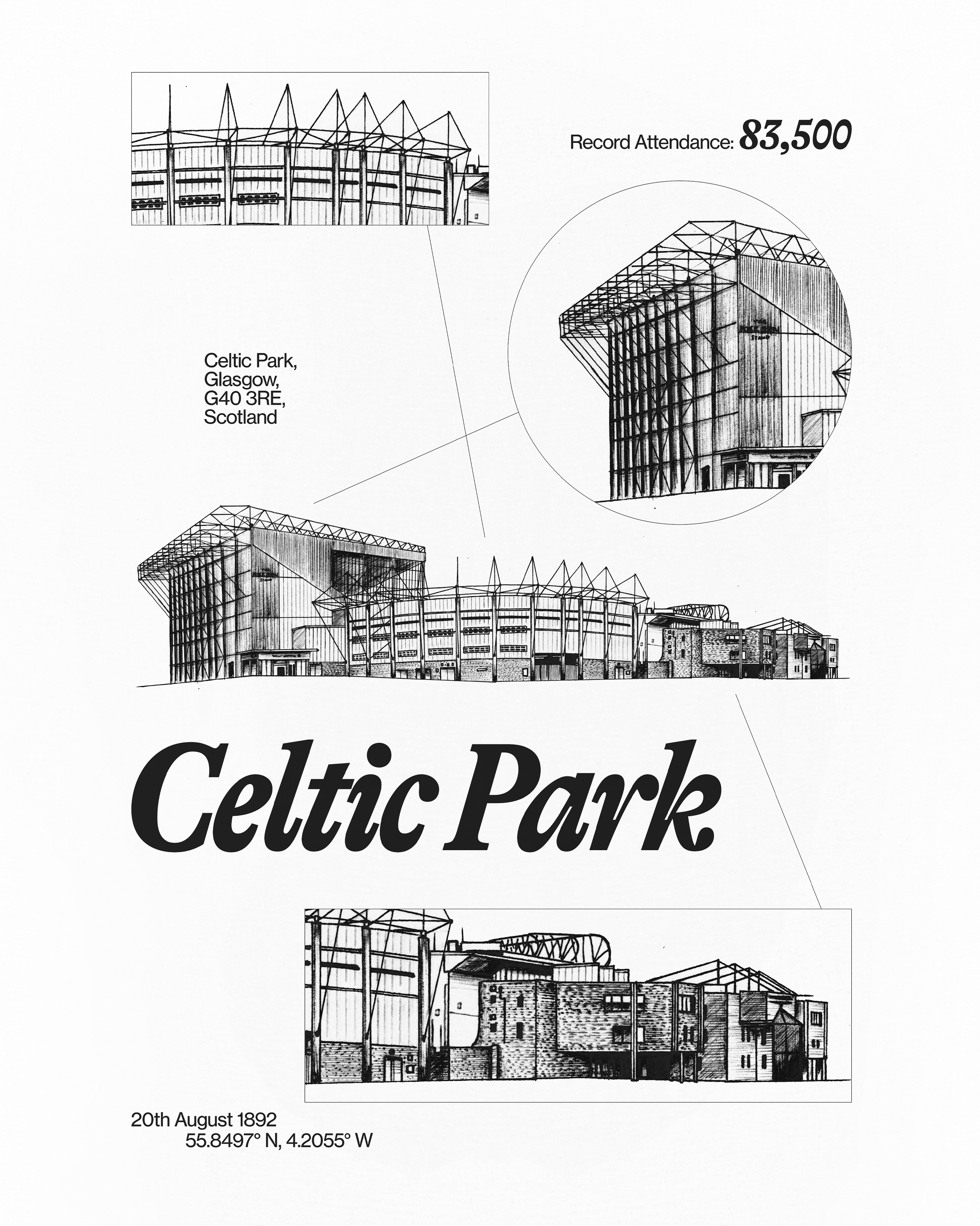ART OF Celtic Park Blueprint Tee | White Graphic Football T-shirt