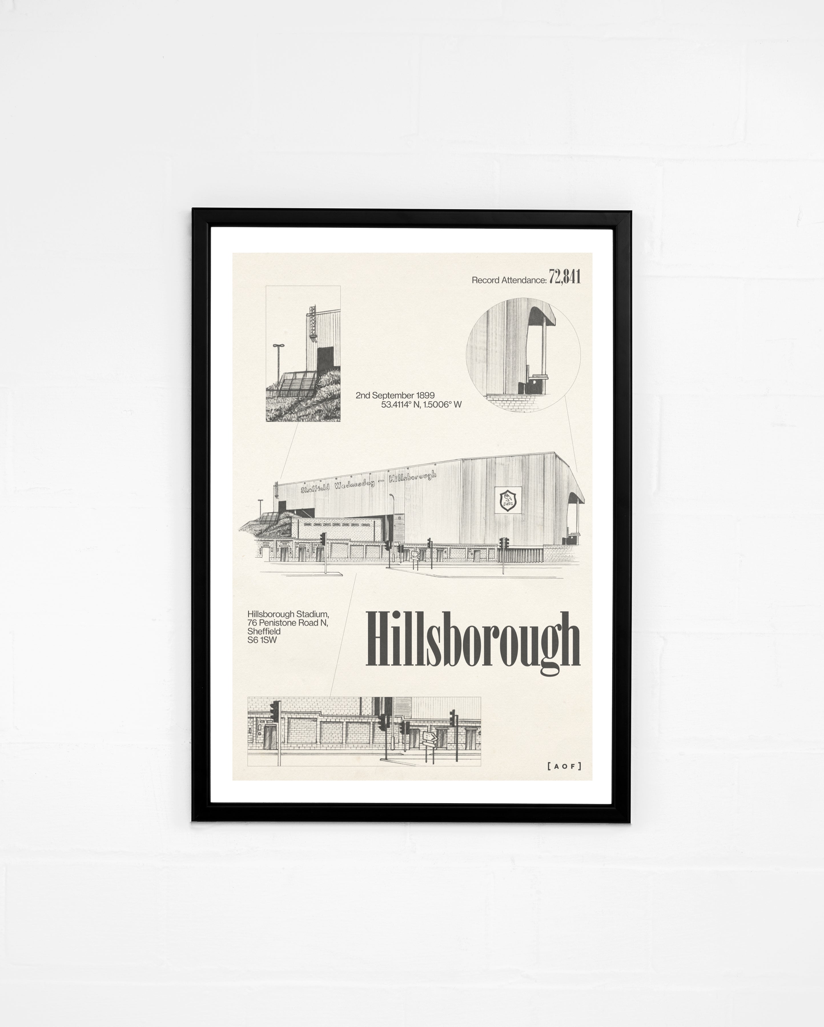 ART OF Sheffield Hillsborough Blueprint Framed Print | SUFC Football 