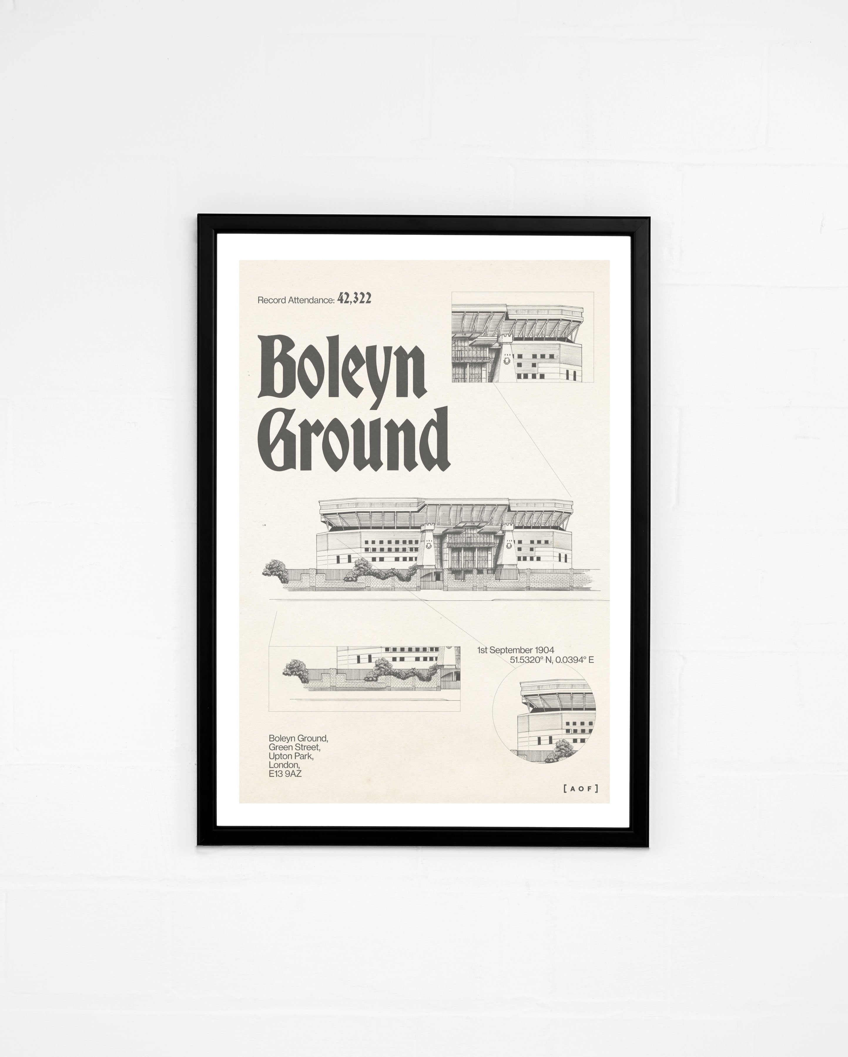 ART OF x West Ham Boleyn Ground Blueprint Print | WHUFC Football Art